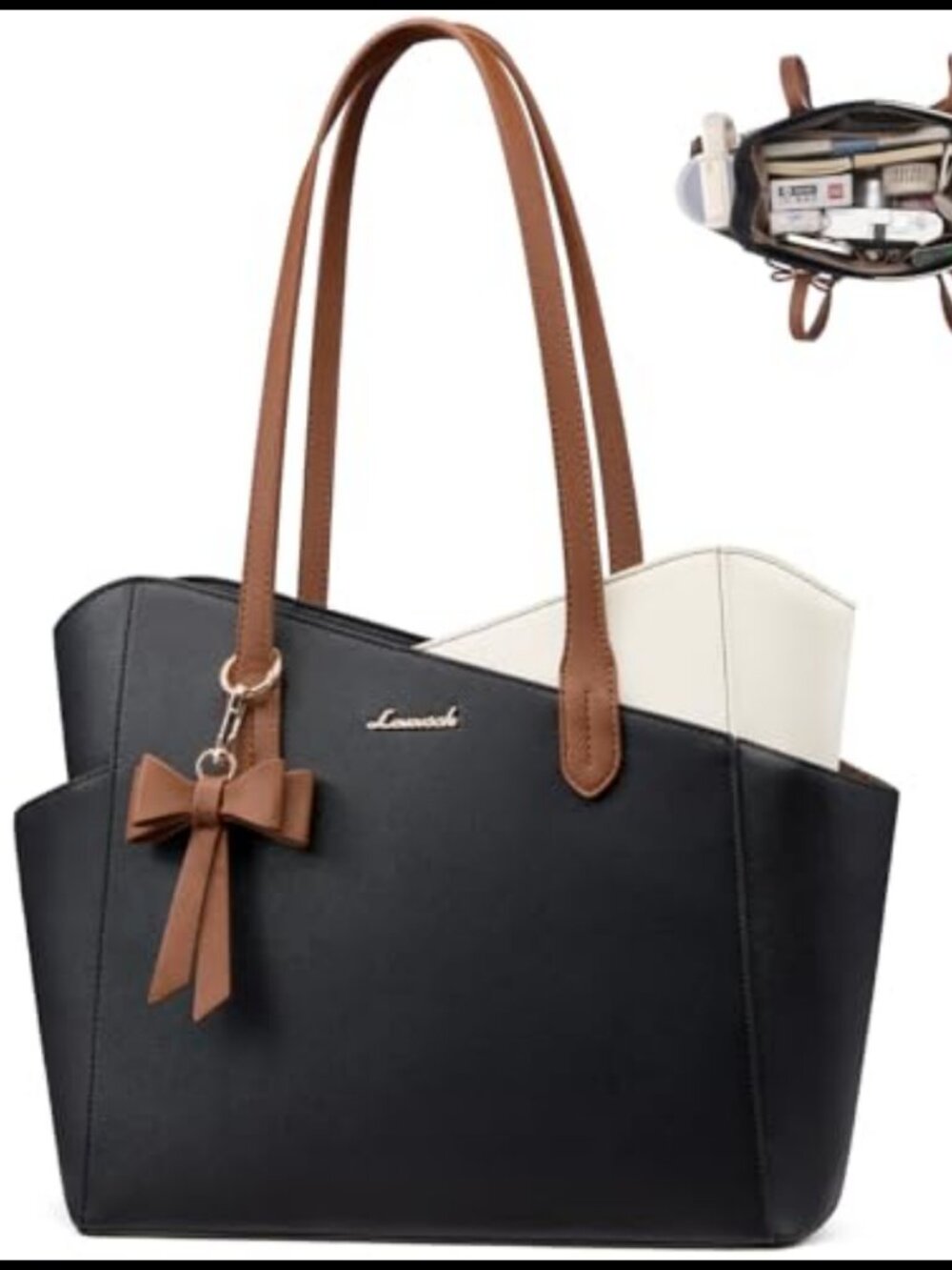 Structured PU Leather Tote Purse for Women 12.5"